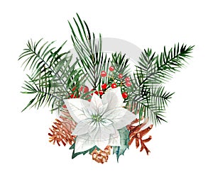 Isolated watercolor christmas composition hand drawn on white background