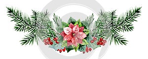 Isolated watercolor christmas composition hand drawn on white background