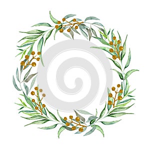 Isolated watercolor christmas wreath hand drawn on white background