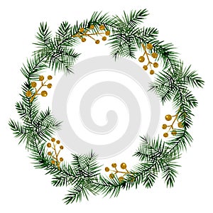 Isolated watercolor christmas wreath hand drawn on white background