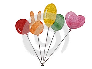 Isolated watercolor colorful balloons on white background