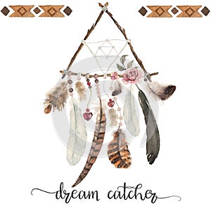 Isolated watercolor decoration bohemian dreamcatcher