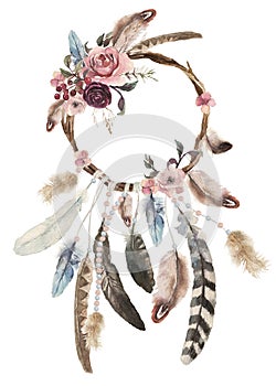 Isolated watercolor decoration bohemian dreamcatcher