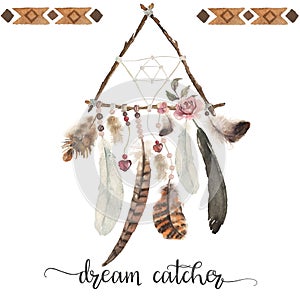 Isolated watercolor decoration bohemian dreamcatcher photo