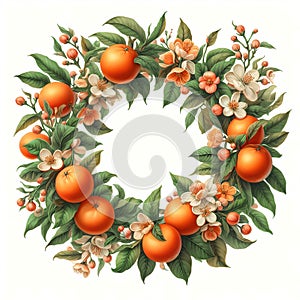 Isolated watercolor frame with blooming tangerine.