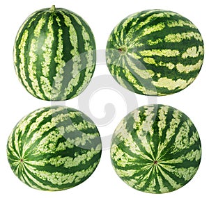Isolated watermelons. Collection of watermelon fruits isolated on white background with clipping path.