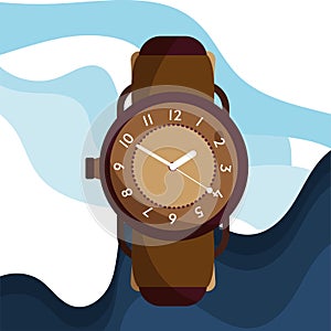 Isolated wearable watch with leather wristband Vector