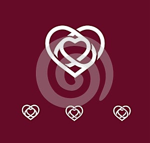 Isolated white abstract monoline heart logo set. Love logotypes. St. Valentines day icon. Wedding symbol. Amour sign