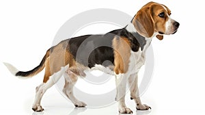 Isolated white background with beagle dog