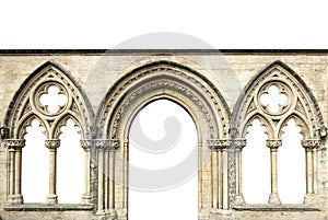 Gothic arches isolated on white background. Elements of architecture, ancient arches, columns, windows and apertures photo