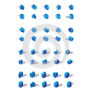 Isolated on white background isometric numbers in various foreshortenings. Blue bold digits collection photo