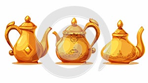 Isolated on white background, this modern illustration shows a vintage golden pot for tea or coffee decorated with