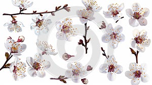 An isolated white background with plum-tree flowers.