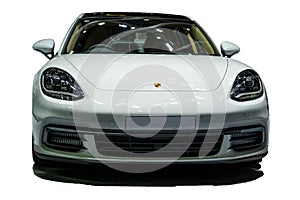 Isolated in white background of Porsche Cayman model 2018 . Porsche AG is a German automobile manufacturer specializing in