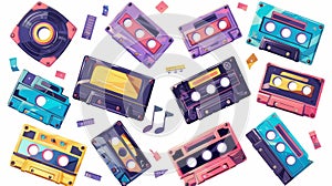 Isolated on white background, tapes, vintage style analog hipster devices, mixtapes of the eighties ages culture