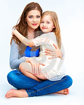 Isolated white background woman with child