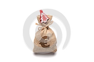 Isolated on white bag with money, euro sign and new year and christmas tree
