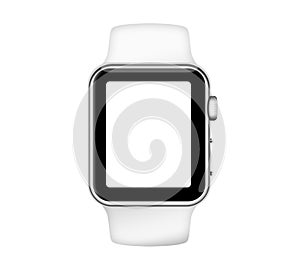 Isolated white band silver aluminum case smart watch