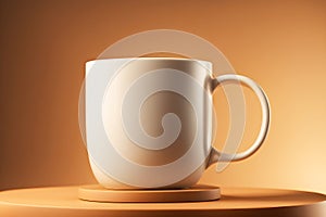 Isolated White Ceramic Cup on Beige Surface â Empty Minimalist Drinkware Mockup