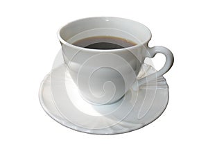 Isolated white cup of coffee on saucer