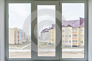 Isolated white double or triple plastic window isolated at home room f