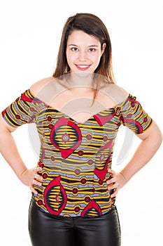 Isolated in white girl attractive in african wears clothes