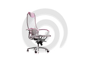 Isolated on white, modern adjustable gray perforated with pink armpad office chair