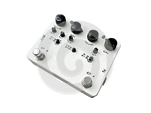 Isolated white overdrive dual-channel stompbox electric guitar effect for studio and stage performed on white background