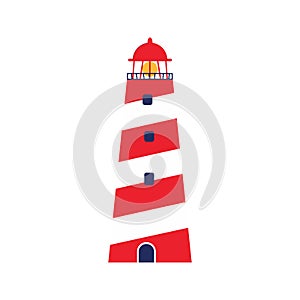 Isolated white and red vector of lighthouse.