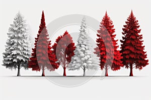 Isolated on white, a row of Christmas pine trees