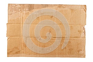 Isolated on white sheet of blank dirty piece of cardboard - homless plackard mockup