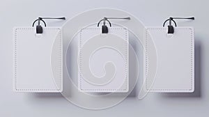An isolated white size label for cloth and a cotton fabric tag icon design. A realistic laundry instruction and care