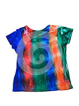 Isolated on white t-shirt with tie dye pattern.