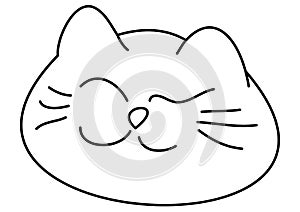 Isolated on white vector happy sleeping cat face simple silhouette. Cartoon cats muzzle with a smile. A pattern for prints, t-shir