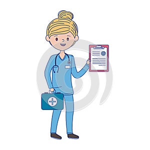 Isolated woman doctor with kit and history vector design