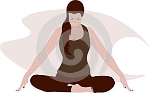 Isolated woman doing pranayama breath Jalandhara Bandha exercise sitting in lotus pose