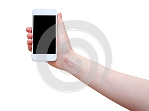 Isolated woman hand hold smart phone