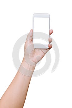 Isolated woman hand hold smart phone
