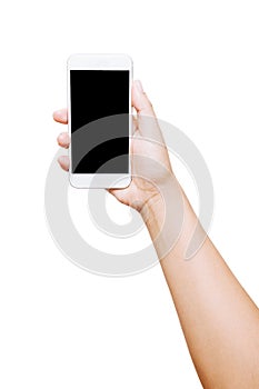 Isolated woman hand hold smart phone