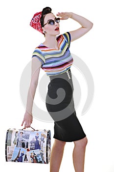 Isolated woman with travel bag