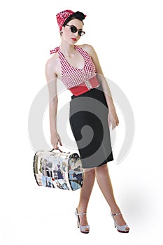 Isolated woman with travel bag