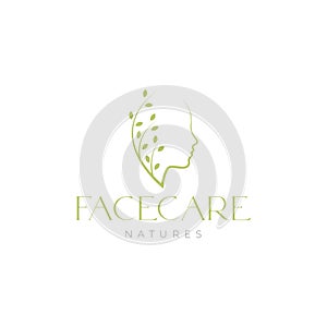Isolated women face with leaf care logo