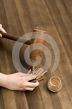 Isolated on WOODEN DESK cinnamon