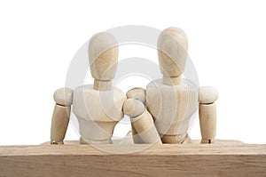 Isolated wooden dummy white background love relationship