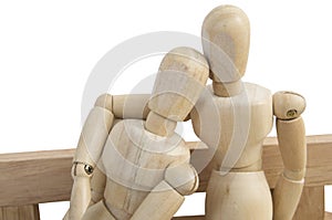 Isolated wooden dummy white background love relationship