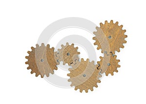 Isolated wooden gear wheels composition