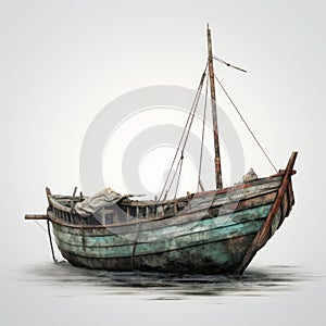 Isolated Wooden Ship On Water: Realistic Fantasy Artwork