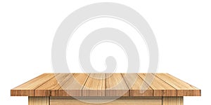 Isolated wooden table texture on white background.