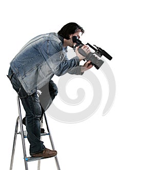 Isolated working cameraman