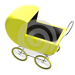 Isolated yellow baby-carriage perspective clip art